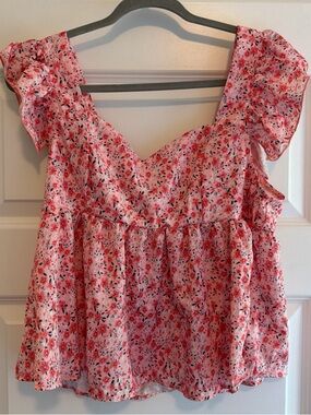 SHEIN Pink Floral Ruffle Peplum Top